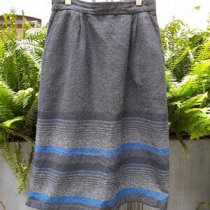 Vintage Wool Blend Skirt Size 7/8 Dark Gray Blue Blanket Border